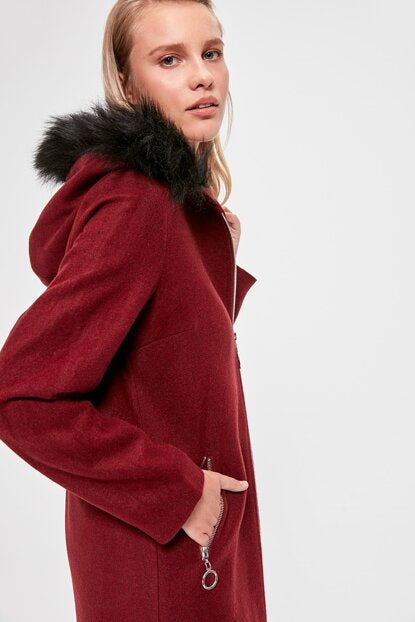 Women's Hooded Zipped Claret Red Cachet Coat