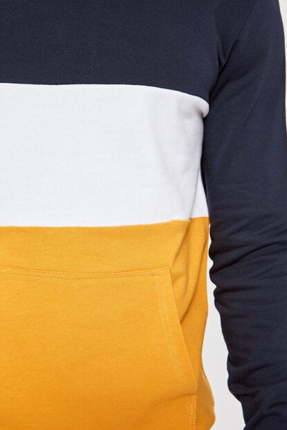 Men's Hooded Kangaroo Pocket Color Block Sweatshirt