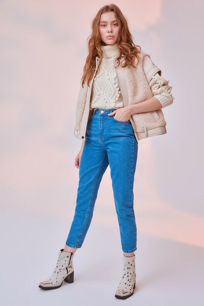 Women's High Waist Blue Mom Jeans