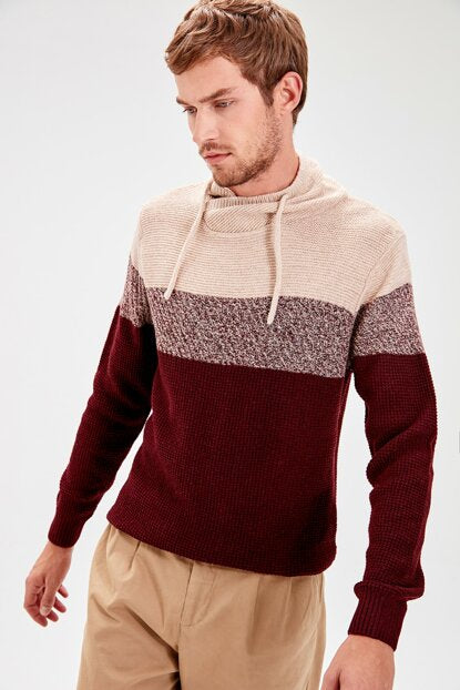 Men's Cowl Neck Color Block Sweater