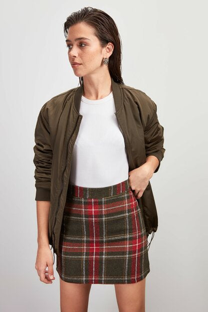 Women's Plaid Khaki Short Skirt