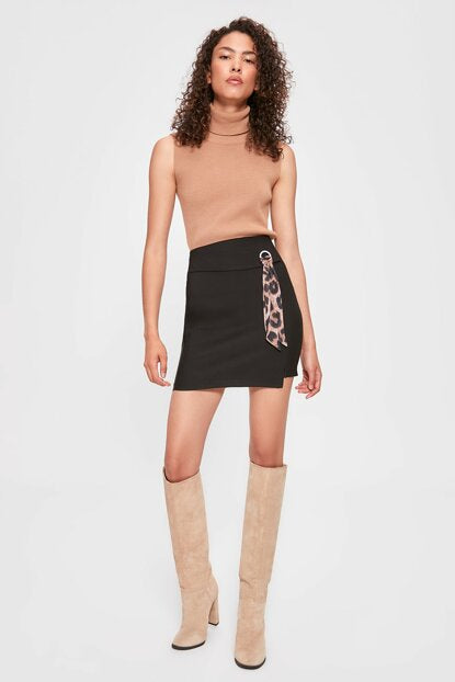 Women's Belted Black Short Skirt