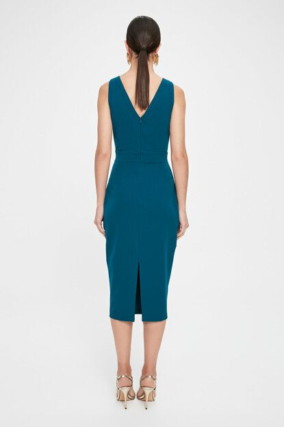 Women's Slit Petrol Midi Dress