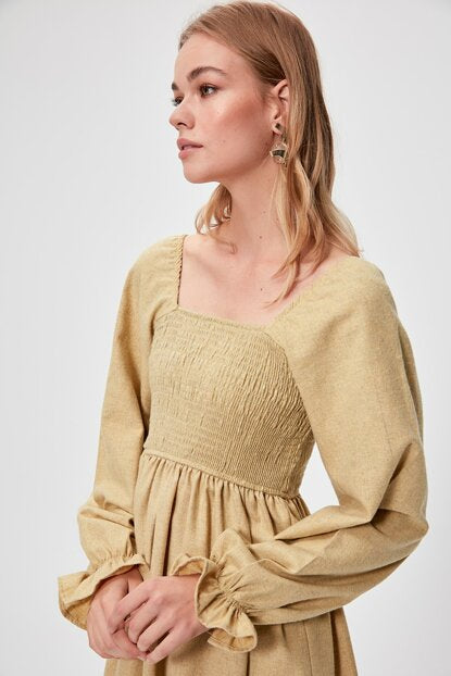 Women's Mustard Gimped Short Dress