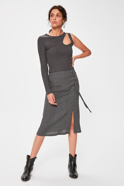 Women's Eyelet Detail Anthracite Skirt