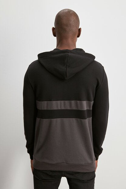 Men's Hooded Kangaroo Pocket Long Sleeves Black Sweatshirt