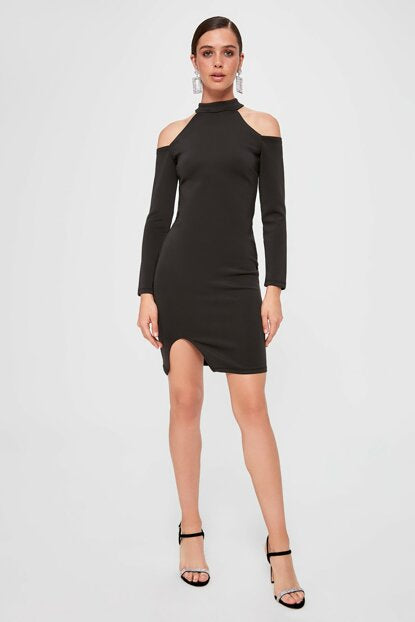 Women's Open Shoulders Black Short Dress