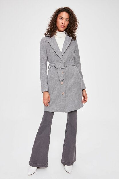 Women's Belted Grey Cachet Coat