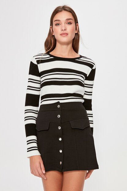 Women's Button Black Short Skirt