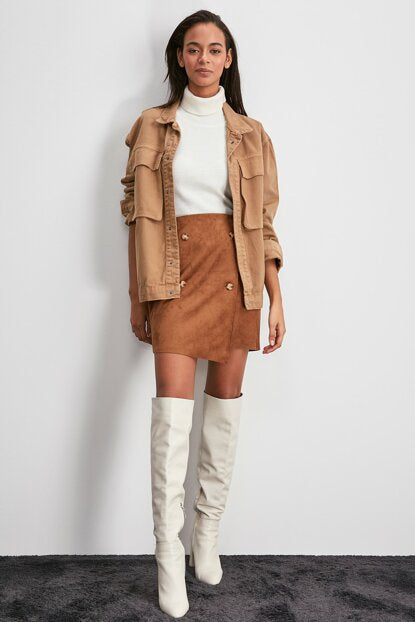Women's Button Brown Short Skirt