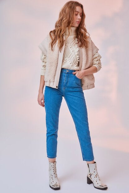 Women's High Waist Blue Mom Jeans