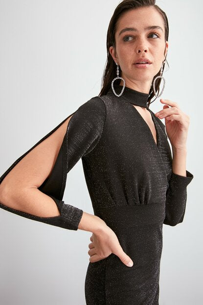 Women's Choker Collar Black Short Dress