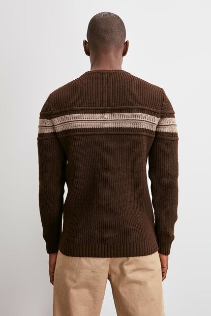 Men's Crew Neck Brown Rib Sweater