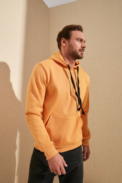 Men's Hooded Kangaroo Pocket Yellow Sweatshirt
