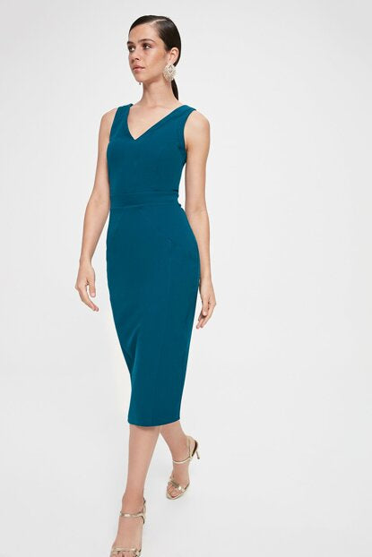 Women's Slit Petrol Midi Dress
