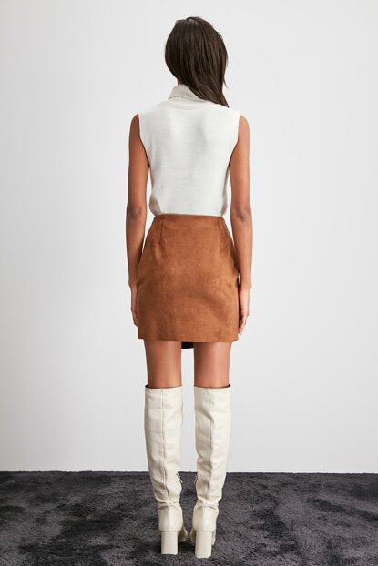 Women's Button Brown Short Skirt