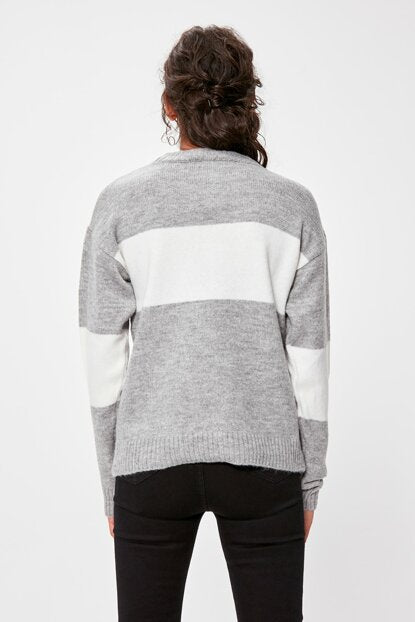 Women's Printed Grey Tricot Sweater