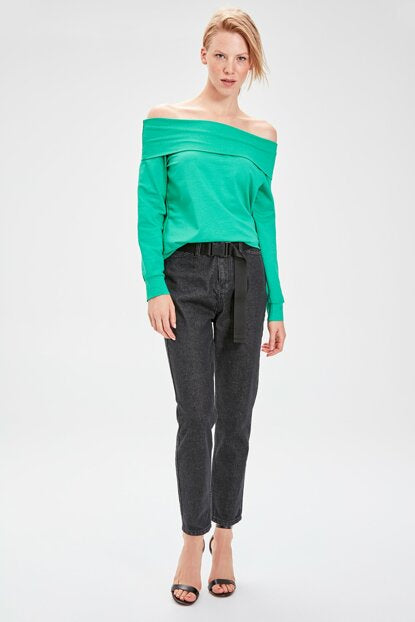 Women's Off Shoulders Green Sweatshirt