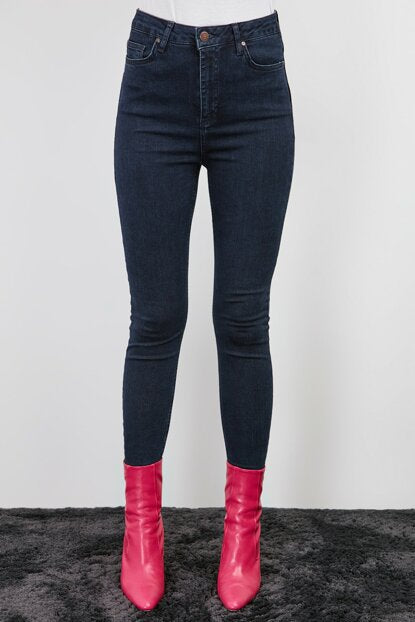 Women's High Waist Navy Blue Skinny Jeans