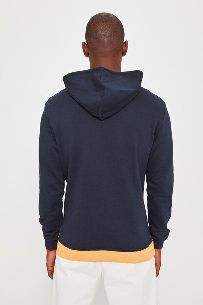 Men's Hooded Kangaroo Pocket Color Block Sweatshirt