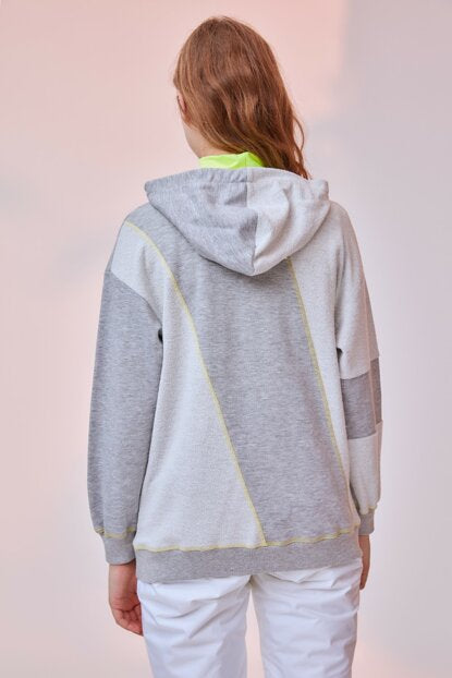 Women's Hooded Stitched Grey Sweatshirt
