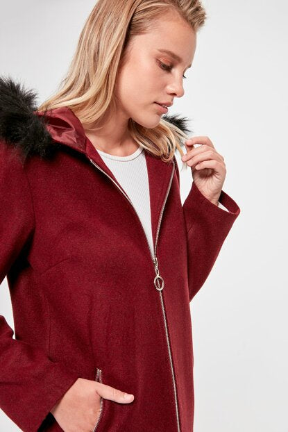 Women's Hooded Zipped Claret Red Cachet Coat