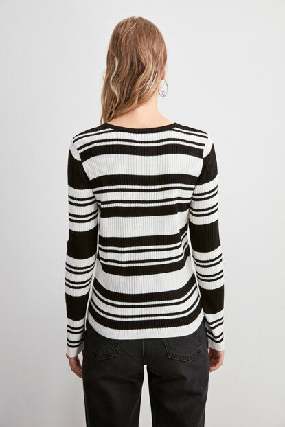 Women's Striped Tricot Sweater