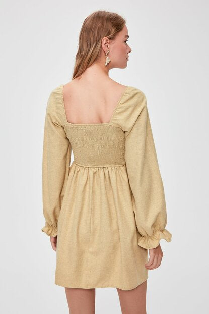 Women's Mustard Gimped Short Dress