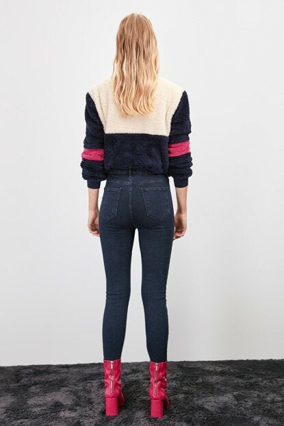 Women's High Waist Navy Blue Skinny Jeans