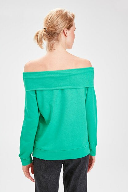 Women's Off Shoulders Green Sweatshirt