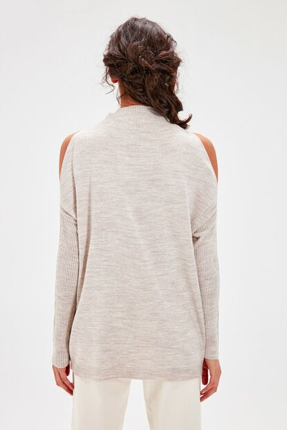 Women's Open Shoulders Mink Tricot Sweater