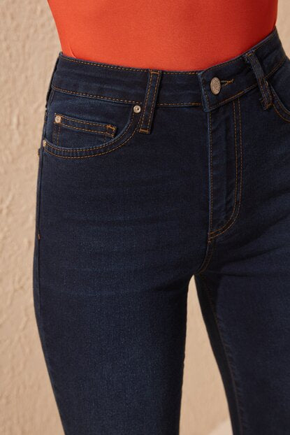 Women's High Waist Navy Blue Flare Jeans