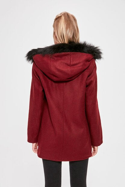 Women's Hooded Zipped Claret Red Cachet Coat