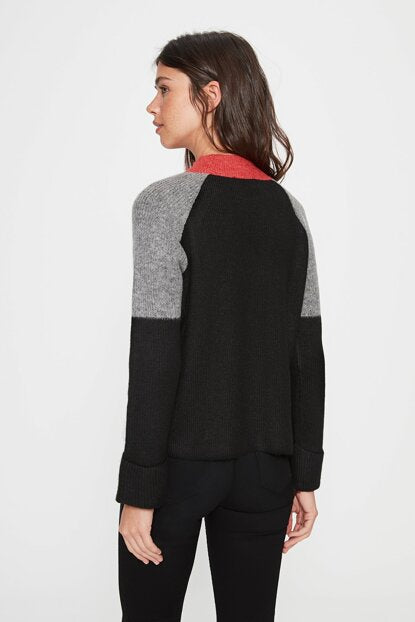 Women's Multi-color Striped Plush Detail Tricot Cardigan