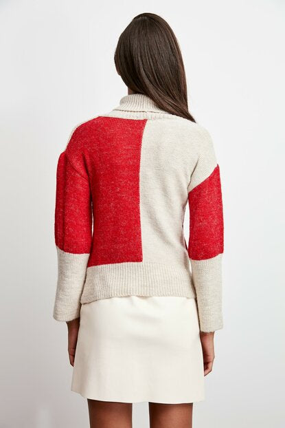Women's Color Block Beige Tricot Sweater