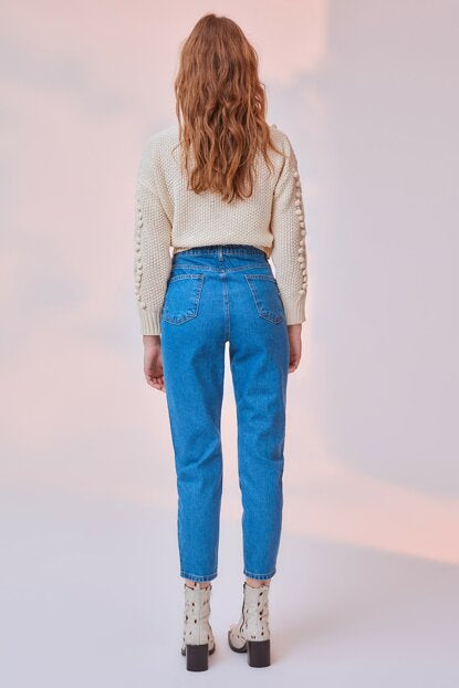 Women's High Waist Blue Mom Jeans