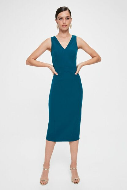 Women's Slit Petrol Midi Dress