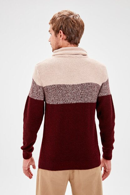 Men's Cowl Neck Color Block Sweater