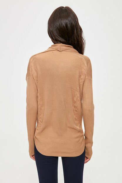 Women's Wrap Collar Camel Tricot Sweater