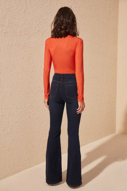 Women's High Waist Navy Blue Flare Jeans