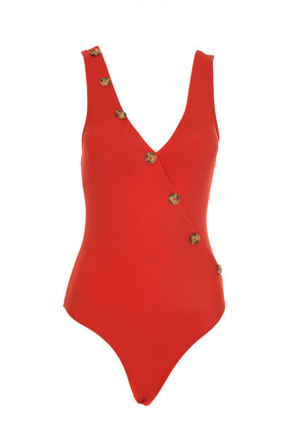 Women's Button Accessory Red Swimwear