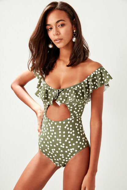 Women's Off Shoulders Polka-dot Swimwear