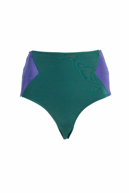 Women's High Waist Green Purple Color Block Bikini Briefs