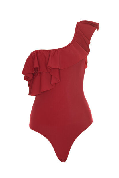 Women's Ruffle Claret Red Swimwear