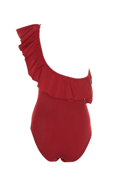 Women's Ruffle Claret Red Swimwear
