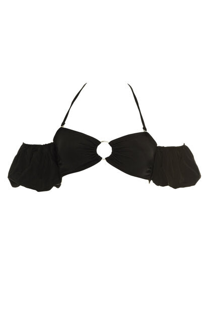 Women's Sleeve Detail Black Bikini Bra