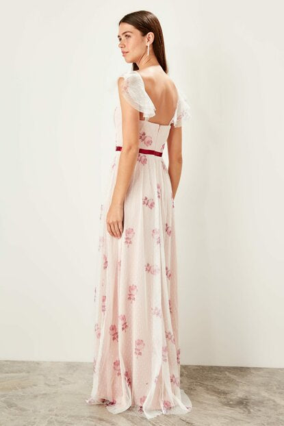 Women's Floral Pattern Tulle Evening Dress