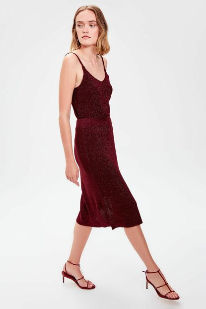 Women's Glitter Claret Red Tricot Skirt