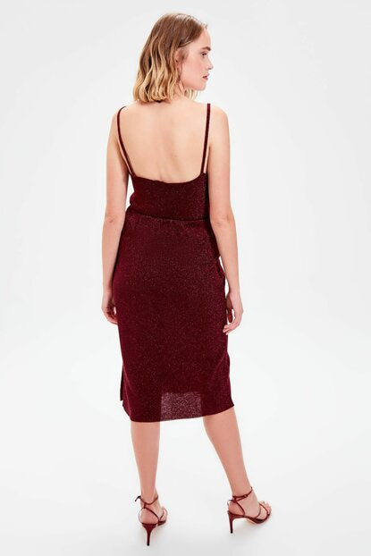Women's Glitter Claret Red Tricot Skirt