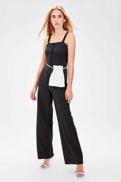 Women's Button Black Overall
